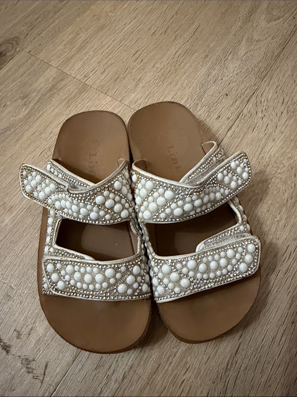 Embellished Pearl White Double-Strap Sandals Toddler